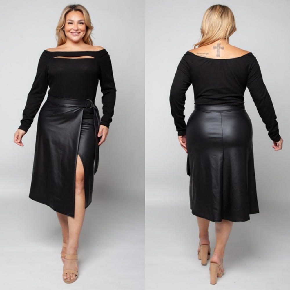 Long sleeve leatherette dress